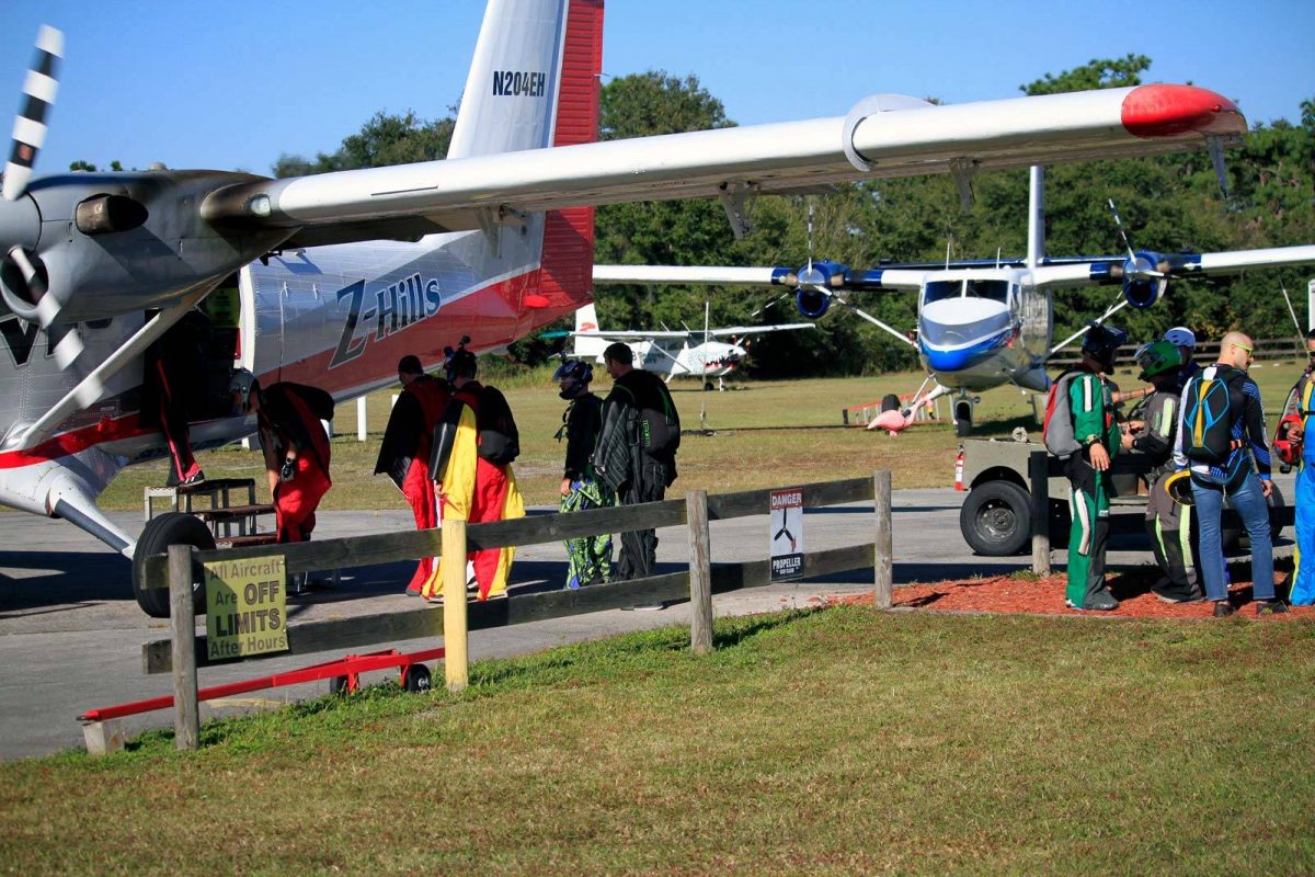 Experienced jumpers loading into Skydive City Z-Hills airplane.