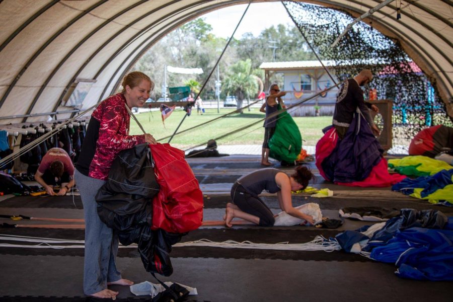 Packers working inside of the packers tent at Skydive City Z-Hills