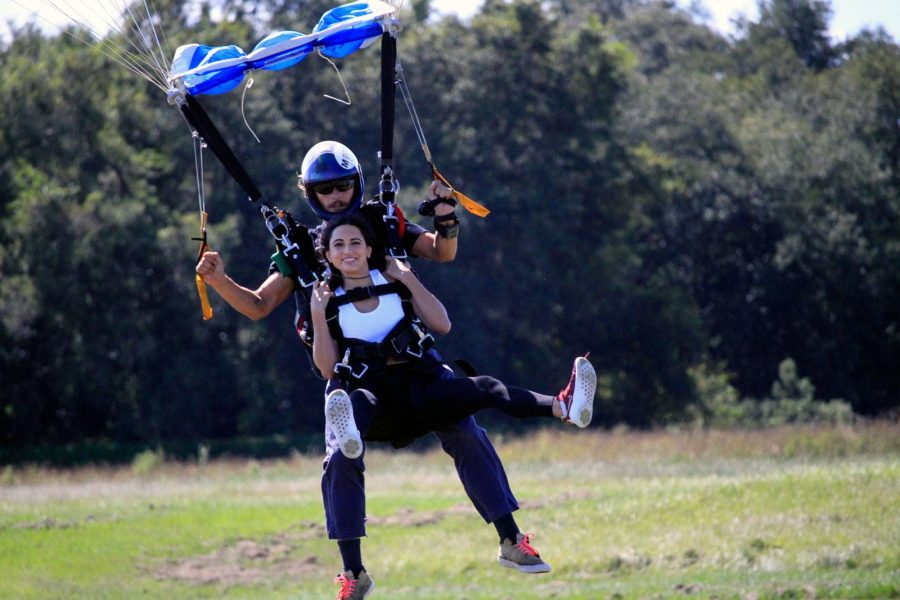 Tandem jumpers coming in for landing at Skydive City Z-Hills.